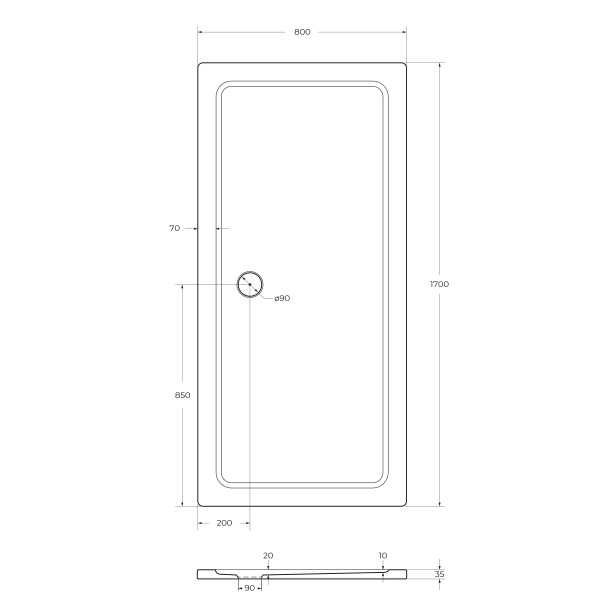 Душевой поддон (170х80) CEZARES TRAY-M-AH-170/80-35-W