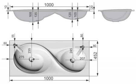 Полувстраиваемая  раковина RAVAL Hotte  Ott.08.100/W