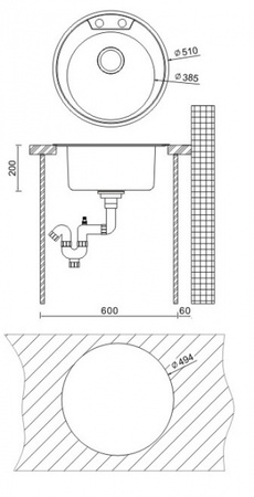 Кухонная мойка (51x51) Oulin OL-R510