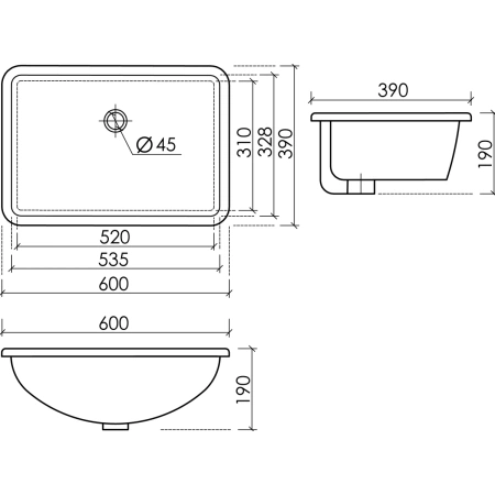 Раковина встраиваемая снизу (60x39) Ceramica Nova ELEMENT CN6082