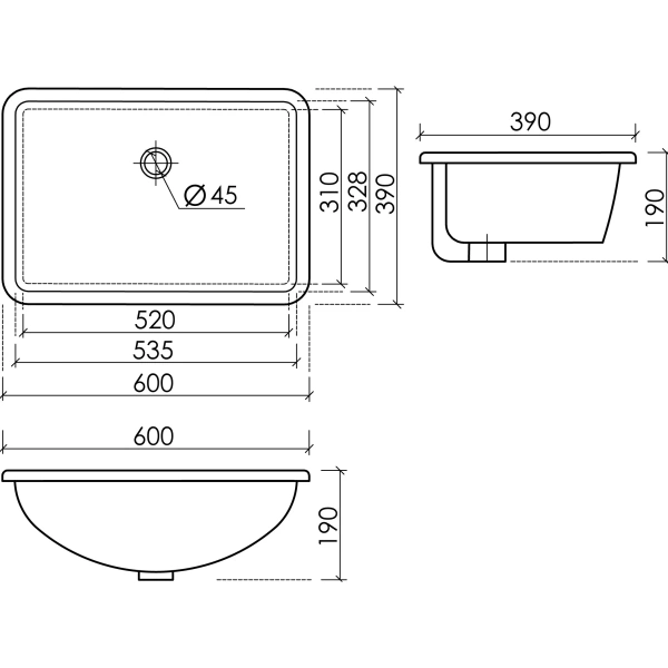 Раковина встраиваемая снизу (60x39) Ceramica Nova ELEMENT CN6082