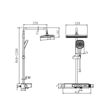 Душевая система с изливом Arrow AMG13SH870GG серый