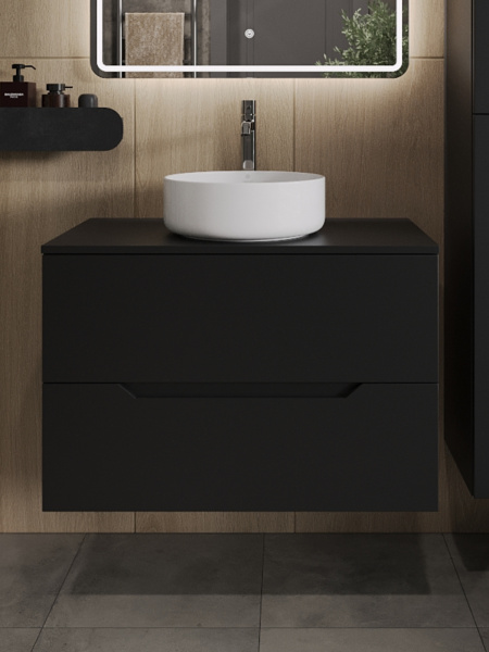 Тумба с раковиной подвесная 80 см, Orange Line Li-80TubMDF+B09-360W черный/белый