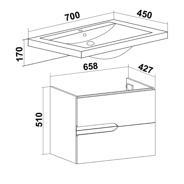 Тумба под раковину Runo  Стокгольм 70 (00-00001124)
