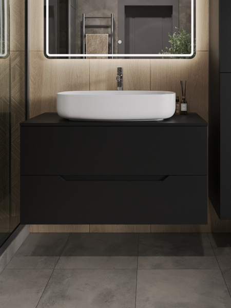 Тумба с раковиной подвесная 100 см, Orange Line Li-100TubMDF+B07-675W черный/белый