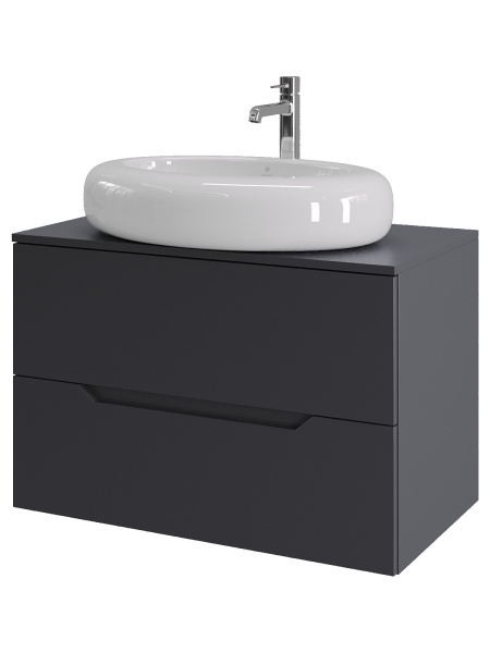 Тумба с раковиной подвесная 80 см, Orange Line Li-80TugMDF+B08-640W графит/белый