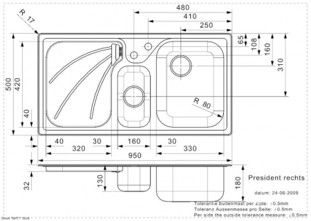 Мойка кухонная Reginox President L right 38591
