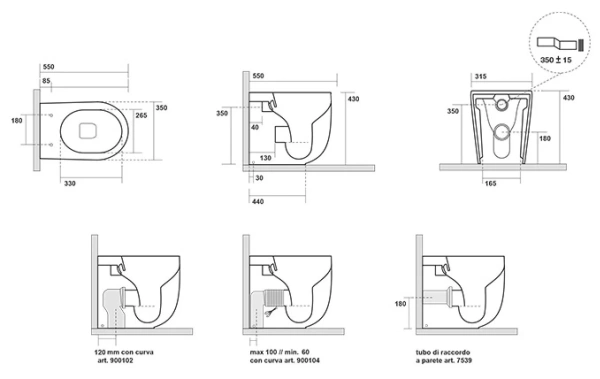 Унитаз приставной безободковый TORNADO Kerasan Nolita 531901 белый глянец, без сиденья