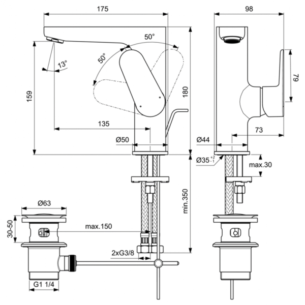 Смеситель для раковины Ideal Standard Cerafine Model O BC703XG