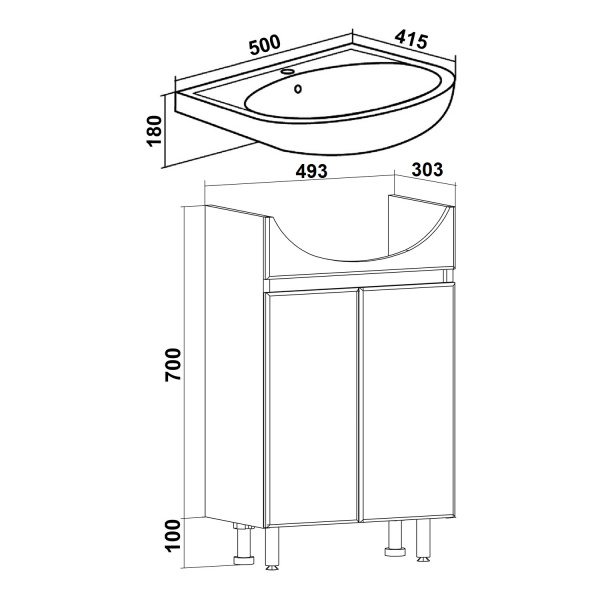 Тумба под раковину Runo графит Лада 50 (00-00001164) без раковины