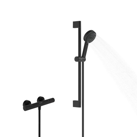 Термостат для душа с душевым гарнитуром Hansgrohe Pulsify Select S 105 3jet Relaxation EcoSmart 24262670 черный матовый