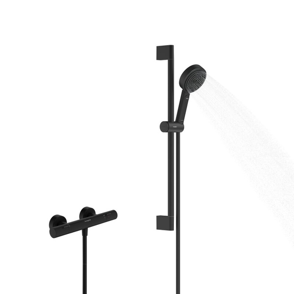 Термостат для душа с душевым гарнитуром Hansgrohe Pulsify Select S 105 3jet Relaxation EcoSmart 24262670 черный матовый