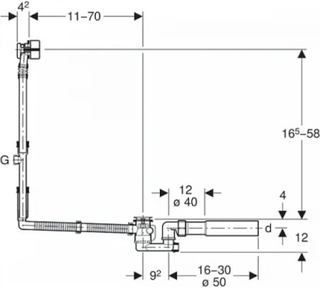 Слив-перелив для ванны удлиненный Geberit 150.711.21.6