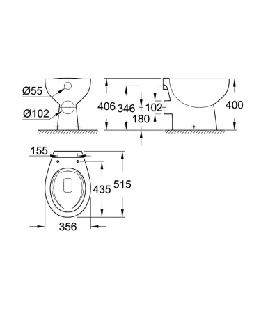 Унитаз приставной безободковый Grohe Bau Ceramic 39430 000 (39430000)