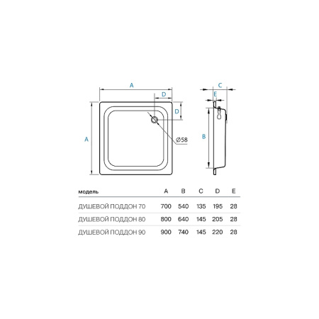 Стальной поддон для душа (90х90) Koller Pool CF901200E
