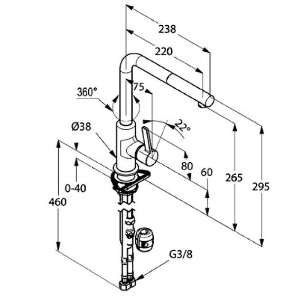 Смеситель для кухни с выдвижным изливом Kludi L-ine S 408510575
