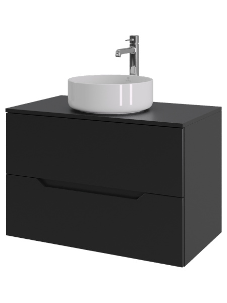 Тумба с раковиной подвесная 80 см, Orange Line Li-80TubMDF+B09-360W черный/белый