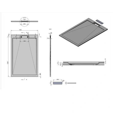 Душевой поддон из искусственного камня (160х90) Vincea VST-4SRL9016A серый