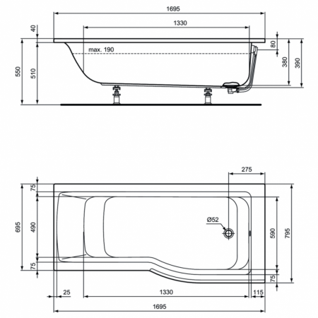 Ванна акриловая (170х80) Ideal Standard CONNECT AIR E113501