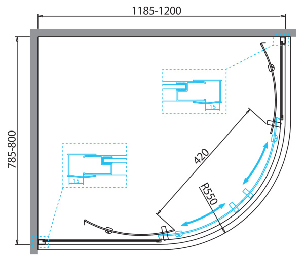 Душевой уголок (120х80) BelBagno DUE-RH-2-100/80-C-Cr