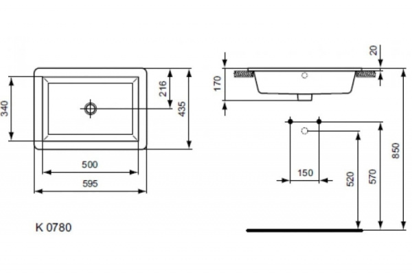 Раковина встраиваемая сверху Ideal Standard Strada (59x43) K078001