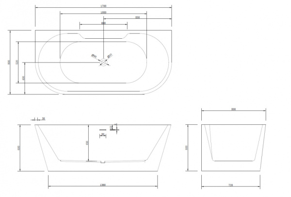Акриловая ванна (170х80) ABBER AB9296-1.7 без гидромассажа, белый
