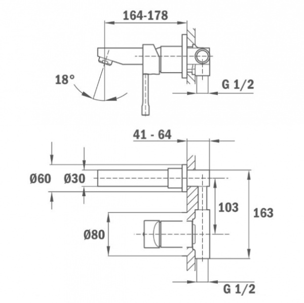 Смеситель настенный умывальник без донного клапана Teka ALAIOR XL 224610200