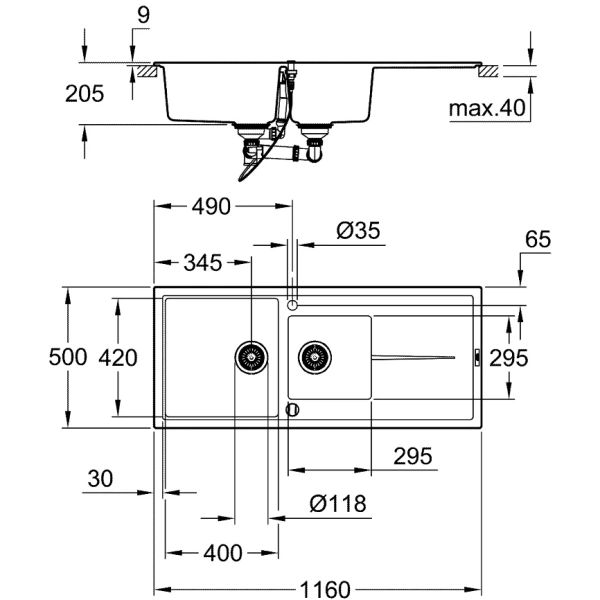Мойка для кухни  Grohe K400 31643 AT0 (31643AT0) серый гранит
