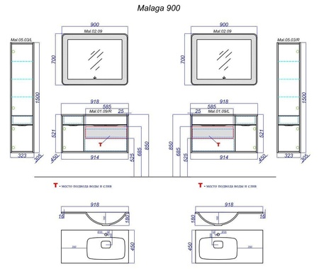 Тумба под раковину Aqwella 5 Stars Malaga 90 Mal.01.09/R/CD