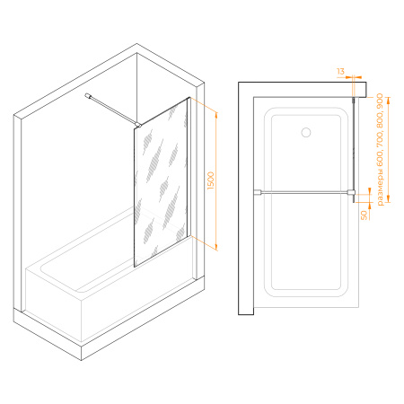 Шторка на ванну 90 см RGW Screens SC-051 351105109-11 прозрачное