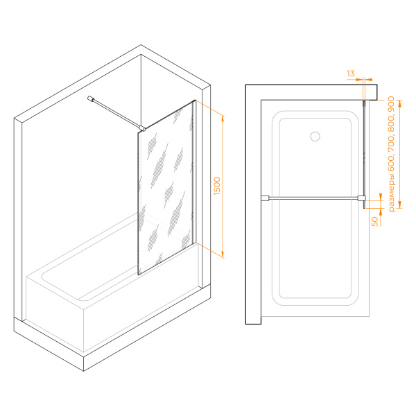 Шторка на ванну 90 см RGW Screens SC-051 351105109-14 прозрачное