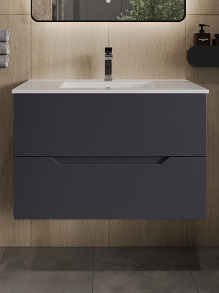 Тумба с раковиной подвесная Orange Line Li-70Tug+Ra графит матовый