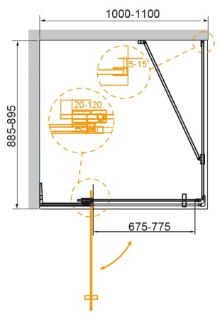 Душевой уголок (100х90) CEZARES SLIDER SLIDER-AH-1-90-100/110-GRIGIO-BORO