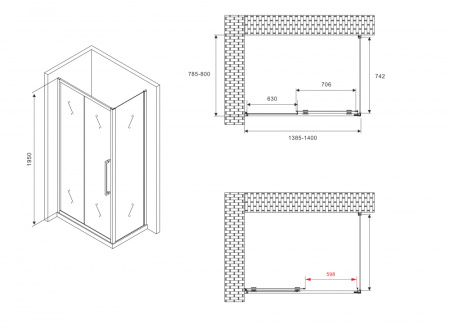 Душевой уголок (140х80) ABBER Schwarzer Diamant AG30140H-S80 хром
