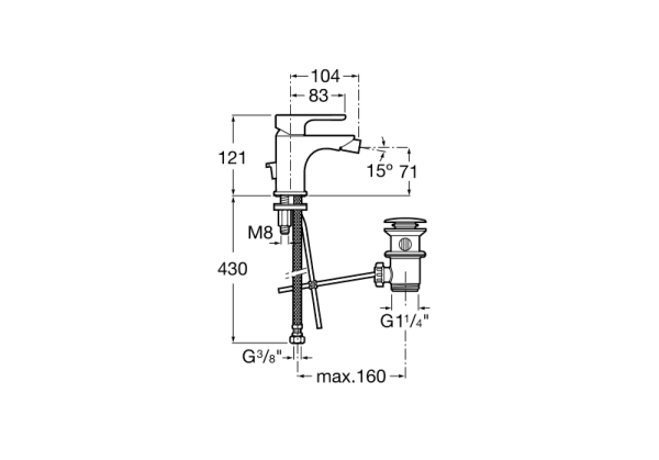 Смеситель для биде с донным клапаном Roca L20  5A6A09C0M