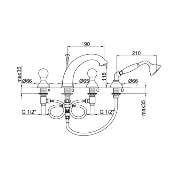 Смеситель на борт ванны Webert Karenina KA730101015, хром Смеситель на борт ванны Webert Karenina KA730101015, хром