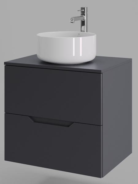 Тумба с раковиной подвесная 60 см Orange Line Li-60TugMDF+B07-345W графит/белый