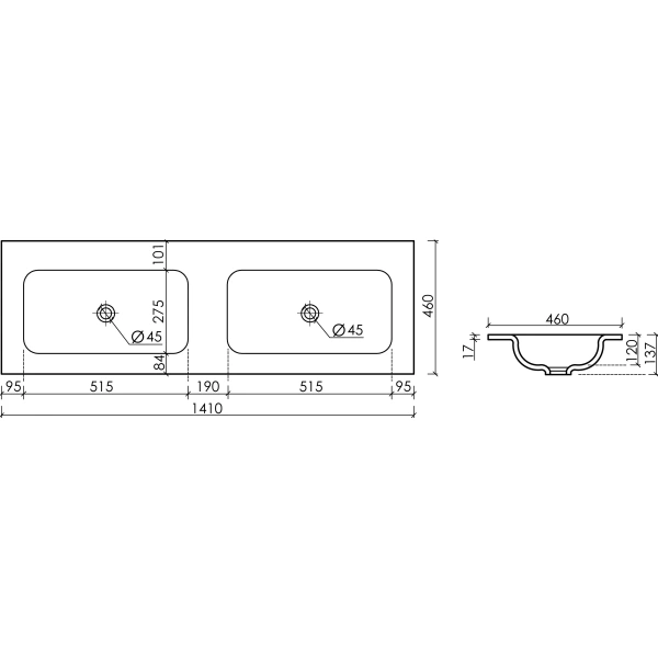 Раковина накладная (141х46) Ceramica Nova Grace CN7022MBwx