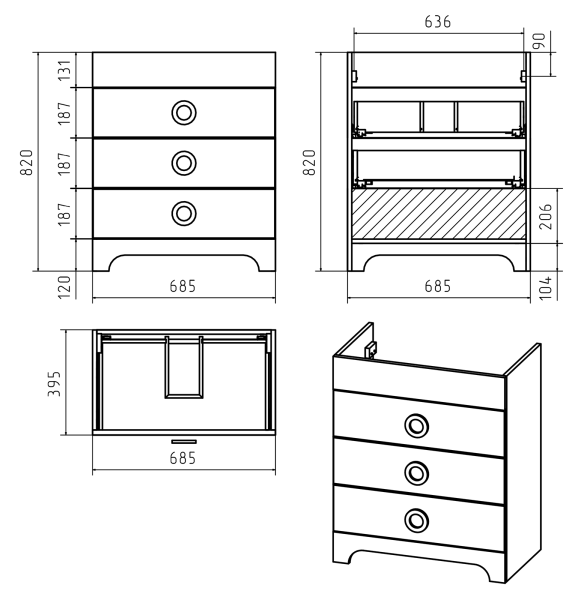 Тумба под раковину Misty Лейла 70 Пр-Лей01070-013Я