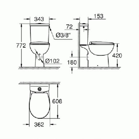 Унитаз напольный безободковый Grohe Bau Ceramic, горизонтальный выпуск 39347 000 (39347000)