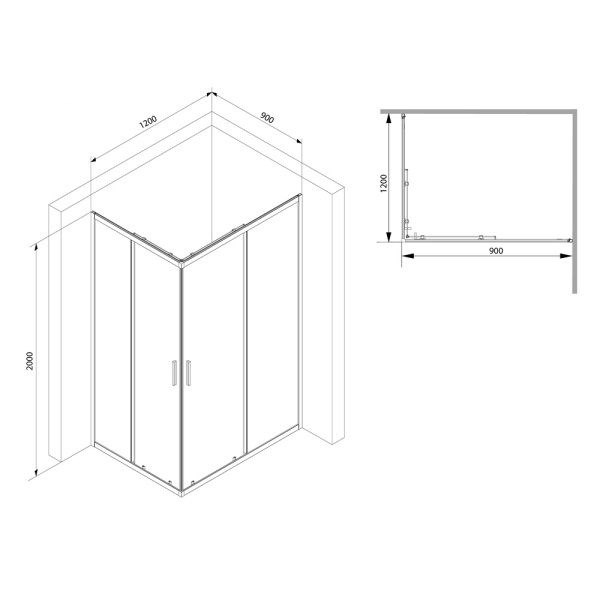 Душевой уголок (120х90) Am.Pm Gem S Twin Slide W93G-404-120290-BT