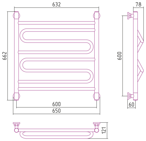 Полотенцесушитель Водяной Сунержа Элегия + (60х60) Матовый Черный 31-0205-6060 Полотенцесушитель Водяной Сунержа Элегия + (60х60) Матовый Черный 31-0205-6060