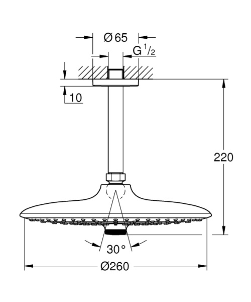 Верхний душ с кронштейном Grohe Euphoria 260 SmartControl  26461 000 (26461000) хром