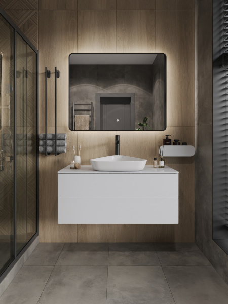 Тумба с раковиной подвесная 100 см, Orange Otto Ot-100TuMDF+B07-500W белый глянец