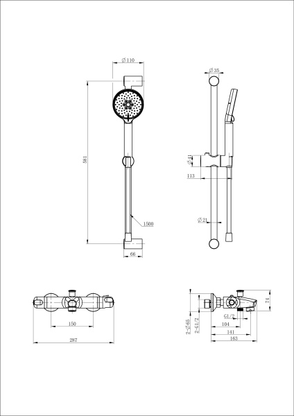 Смеситель для ванны с душевым гарнитуром и термостатом WONZON & WOGHAND, хром WW-C2001-A-CR