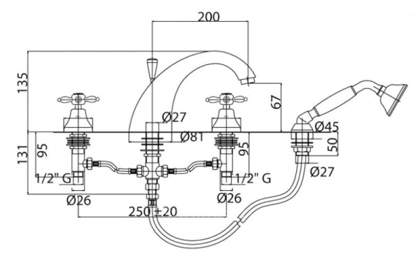 Смеситель для ванны Cezares Atlantis nostalgia ATLANTIS-NOSTALGIA-BVD-03/24