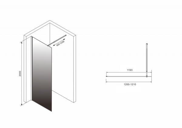 Душевая перегородка (120х200) ABBER Immer Offen AG69121BD черный
