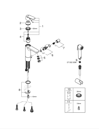 Смеситель для раковины с гигиеническим душем GROHE Eurosmart Cosmopolitan 24191 000 (24191000) хром