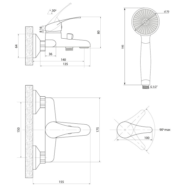 Смеситель для ванны Славен Дача В СЛ-ОД-В30