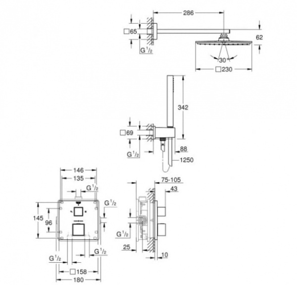 Душевой комплект Grohe Grohtherm Cube RAINSHOWER ALLURE с термостатом 34741 000 (34741000)